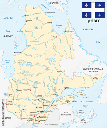 Province quebec road vector map with flag photo