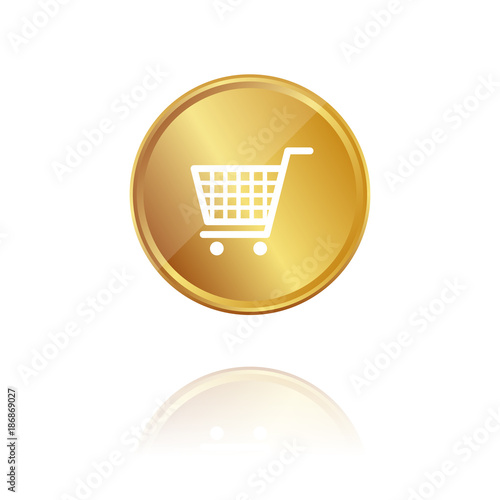 Shopping - Einkaufswagen - Gold Münze mit Reflektion
