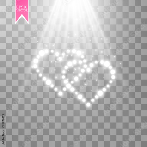 Two Heart of the lamps and projector on a transparent background. Valentines day card. Heart with inscription I Love You. Vector illustration
