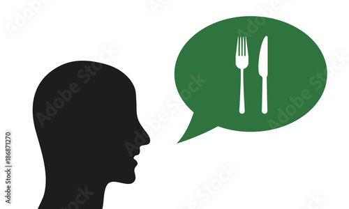 Person spricht von Essen