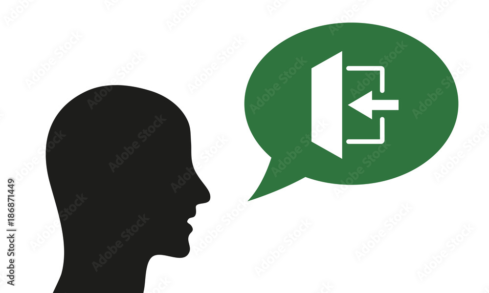 Person spricht von Ausgang links