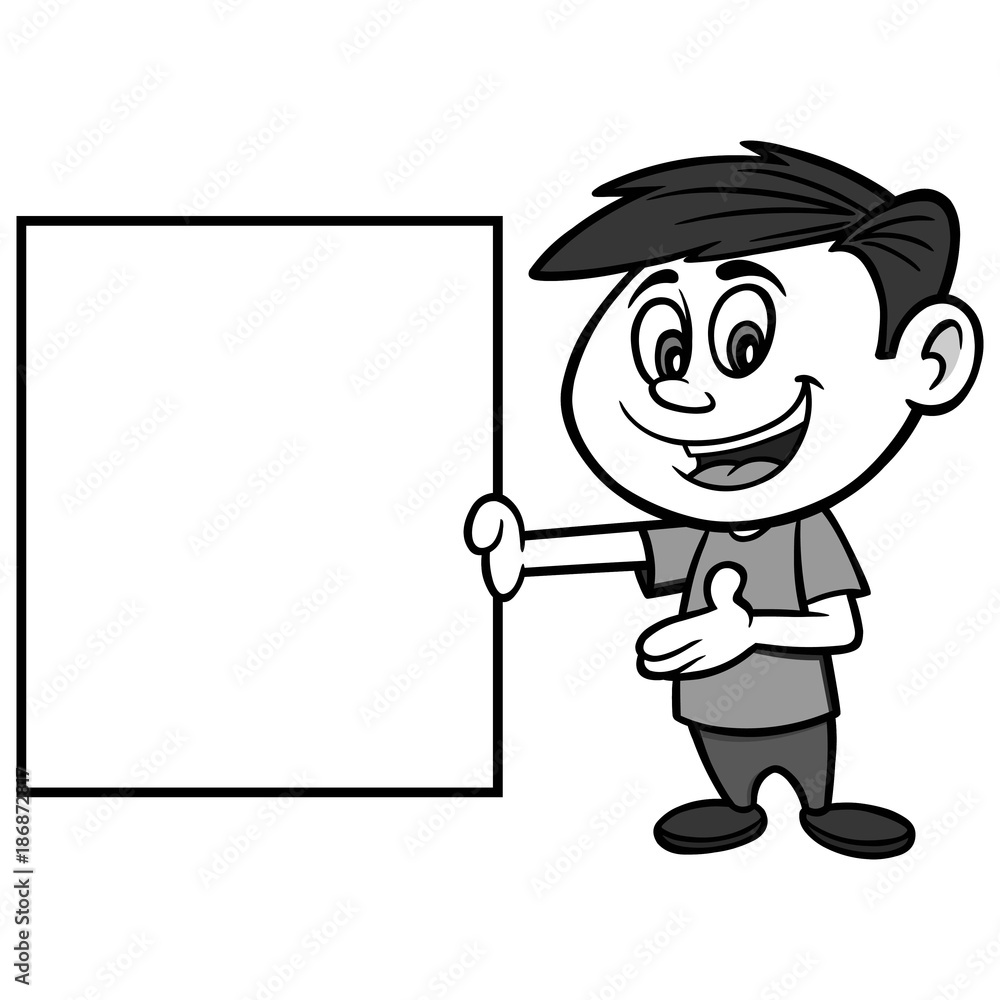Boy with Sign Illustration - A vector cartoon illustration of a Boy with a Sign.