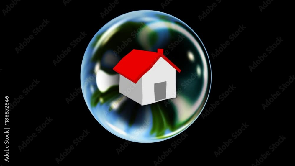 Close up of a Real Estate Bubble with a house rising into view and