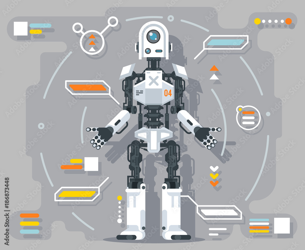 Artificial intelligence robot android futuristic information interface flat  design vector illustration Stock Vector | Adobe Stock