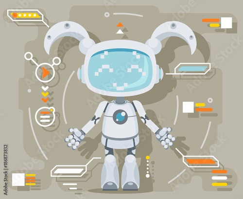 Cute girl female Robot android artificial intelligence futuristic information interface flat design vector illustration
