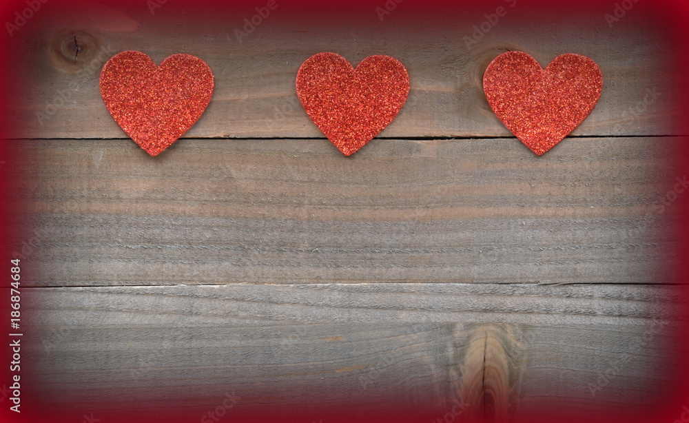 Red hearts on wood background Red hearts on wood background