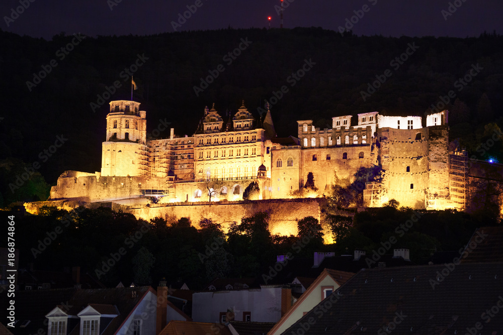 Heidelberg castle during night time view on hill