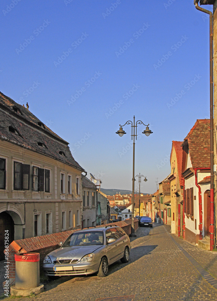 narrow street in the old town of Sibiu