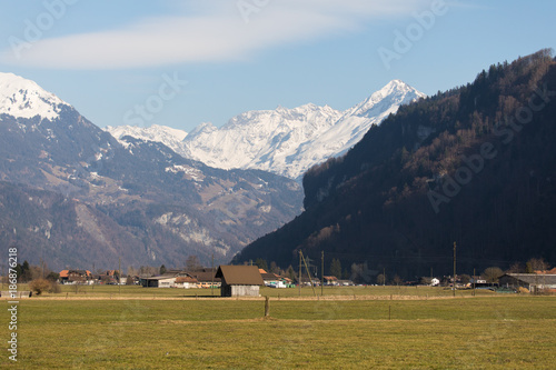 Local Swiss Alps mountain scenery of a little village close to Brienz, Switzerland