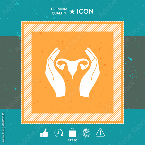 Hands holding Female uterus - protection icon