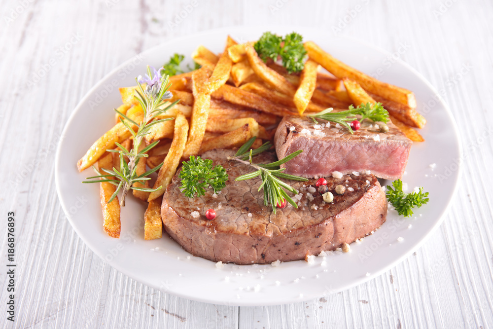 beef steak and french fries