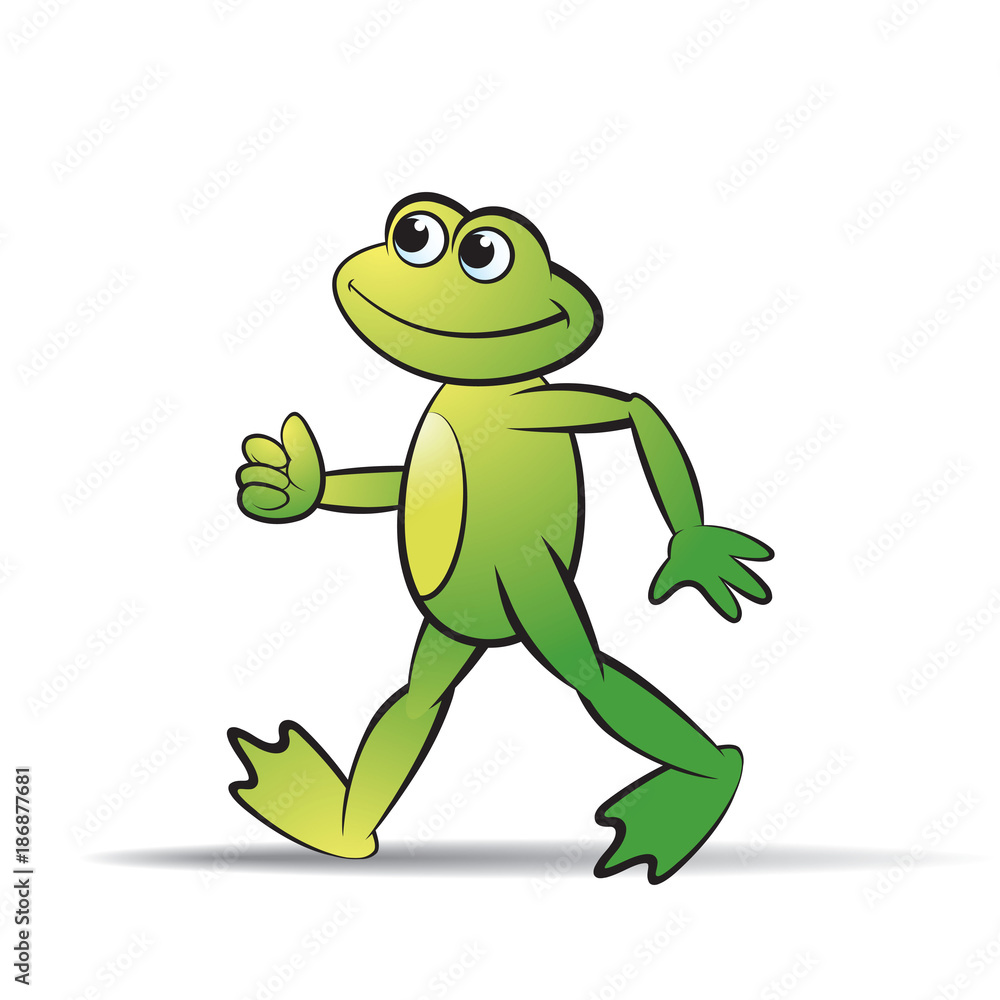 Naklejka premium frog cartoon or mascot walking happily vector illustration