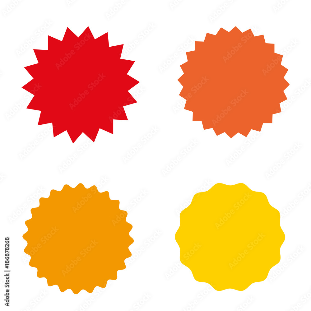 Set of starburst, sunburst badges, labels, stickers. Simple flat style. Set of starburst, sunburst badges, labels, stickers. Simple flat style.