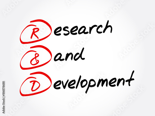 R&D - Research and Development acronym, business concept background