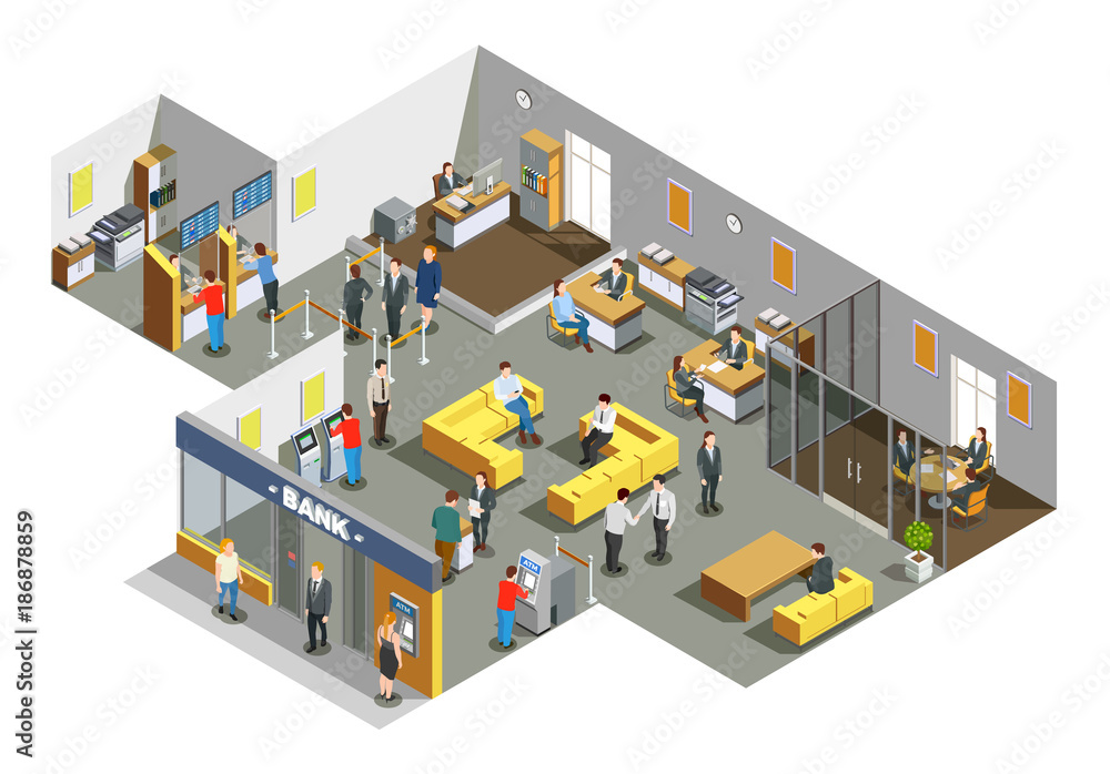 Bank Office Interior Isometric Composition Bank Office Interior Isometric Composition