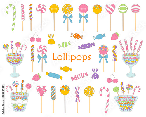 Lollipop set vector hand drawn doodle illustration.