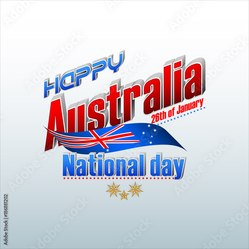 Holiday design, background with 3d texts and national flag colors for 26th of January, Australia National day, celebration; Vector illustration