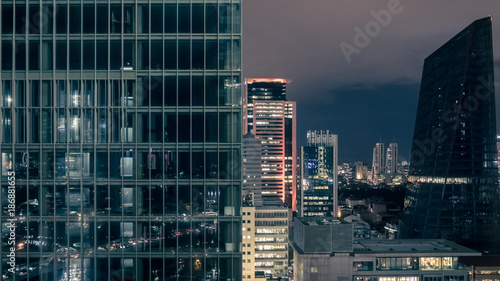 Fototapeta Naklejka Na Ścianę i Meble -  Commercial buildings of Levent, business and finance area at night, Istanbul