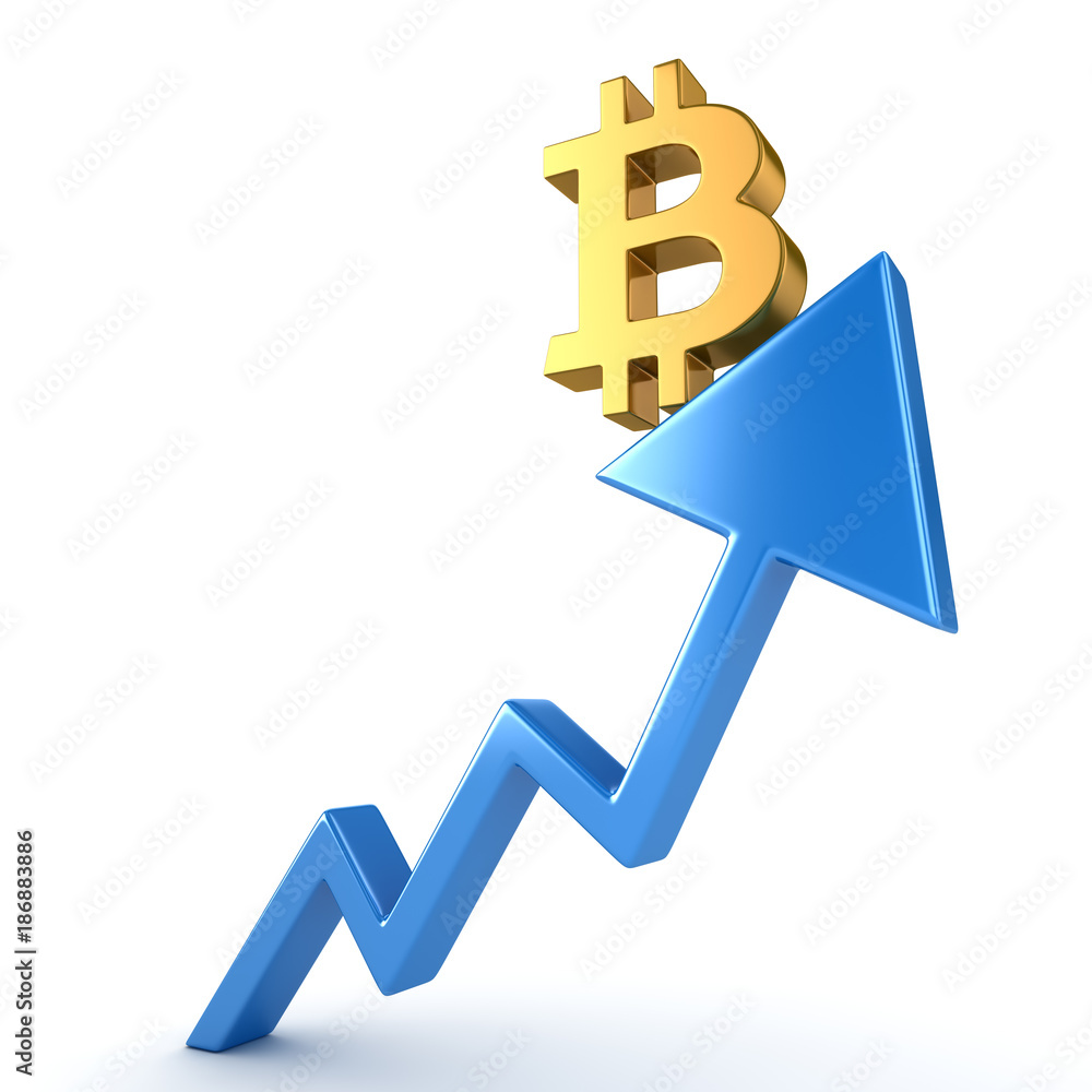 Bitcoin Symbol and Blue Arrow Bitcoin Symbol and Blue Arrow