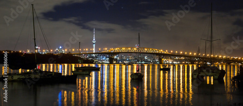 Panoramic view of Auckland city by night  