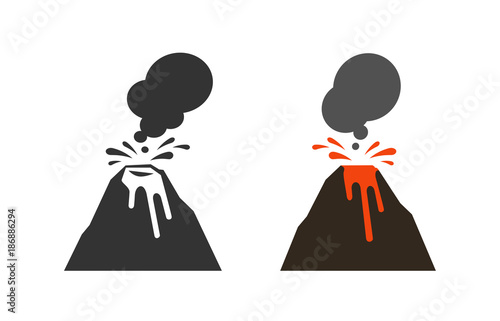 Volcano, volcanic eruption icon or symbol. Vector illustration