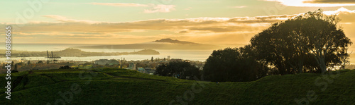 Auckland city in the mist, a view from Mt Eden  