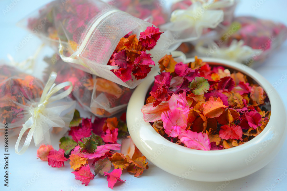 Potpourri is a mixture of dried, naturally fragrant plant material