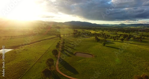 Aerial, sunset over Australia countryside