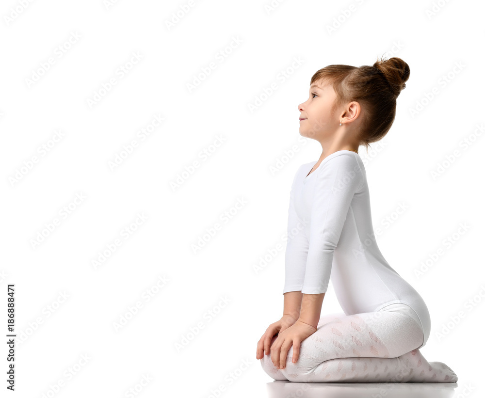 Young sport brunette girl workout stretching exercises in white athletic body cloth Young sport brunette girl workout stretching exercises in white athletic body cloth