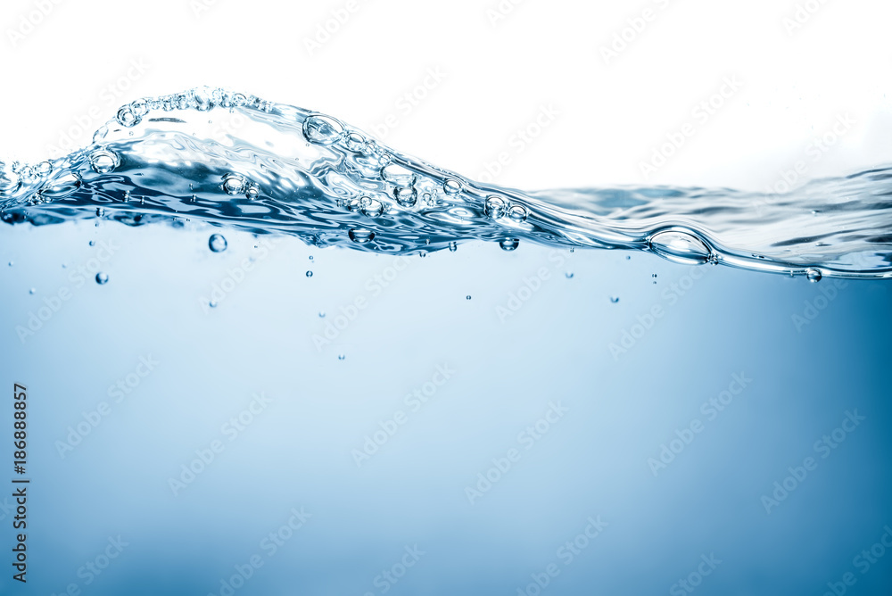 Blue water wave and bubbles to clean drinking water Blue water wave and bubbles to clean drinking water