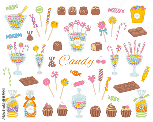 Candy set vector hand drawn doodle illustration.