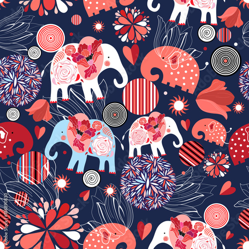 Beautiful seamless pattern enamored elephants