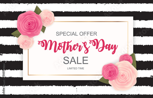 Happy Mother`s Day Cute Sale Background with Flowers. Vector Illustration