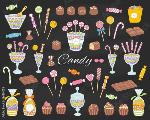 Candy set vector hand drawn doodle illustration.