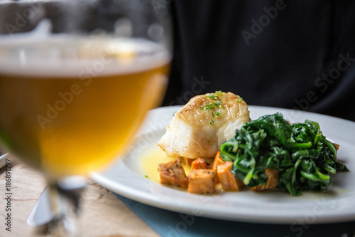 Codfish with spinach and sweet potatoes