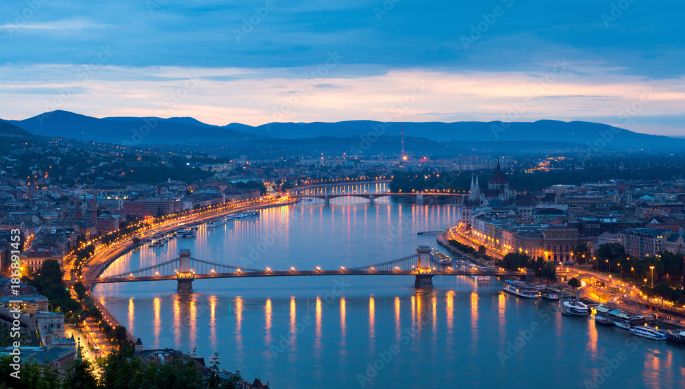 Danube river and bridges in Budapest