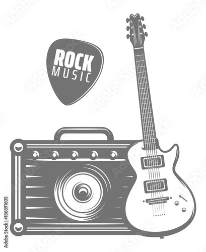 Guitar with Amp and mediator. vector illustration