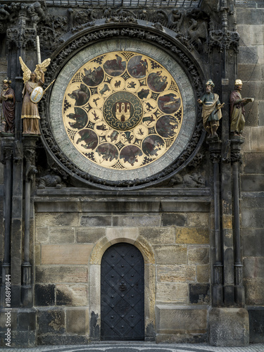 View of the calendar plate of the Prague astronomical clock at Old Town Hall  Old Town Square  Old Town  Prague  Czech Republic