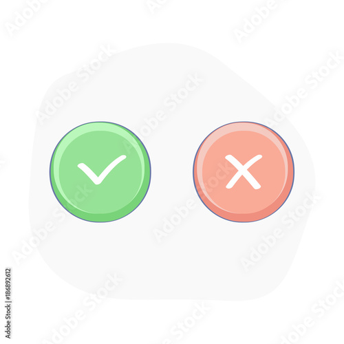 Yes or No, Vote Buttons, - Voting Buttons for web confirmation or checkmark tick checkbox test concept