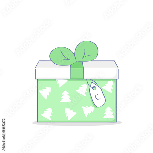 New Year or Christmas present, cartoon cute gift box, surprise vector illustration concept