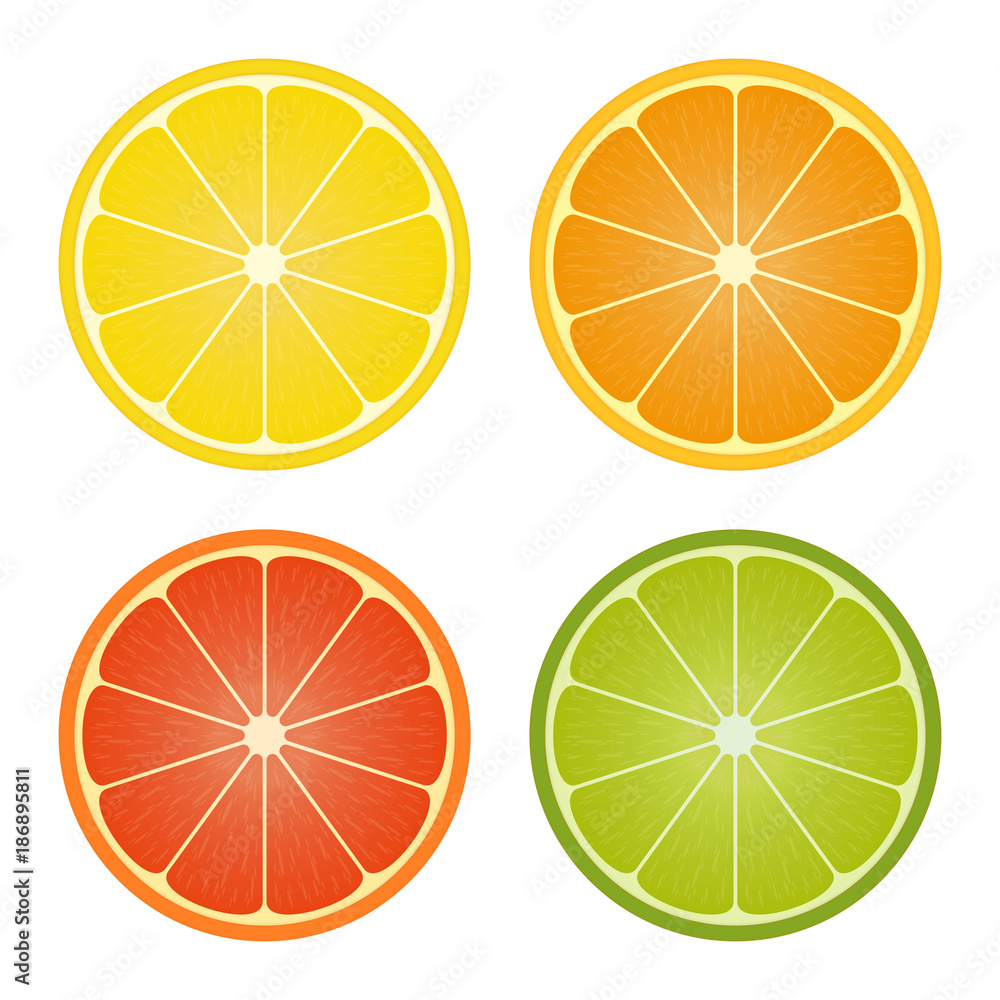 Obraz premium Citrus fruits halves set.