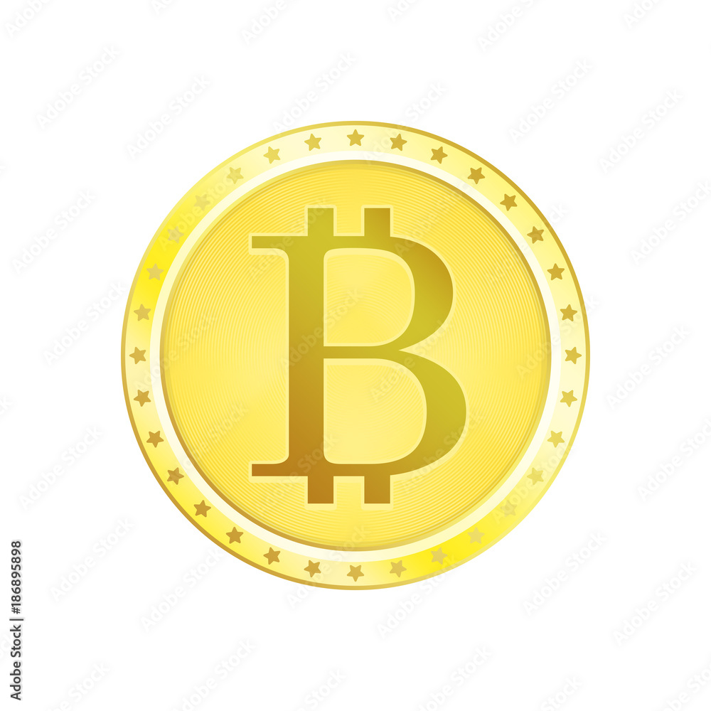 Realistic golden bitcoin coin.