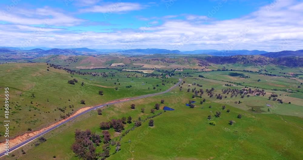 Wide aerial, highway in rural Australia countryside Wide aerial, highway in rural Australia countryside