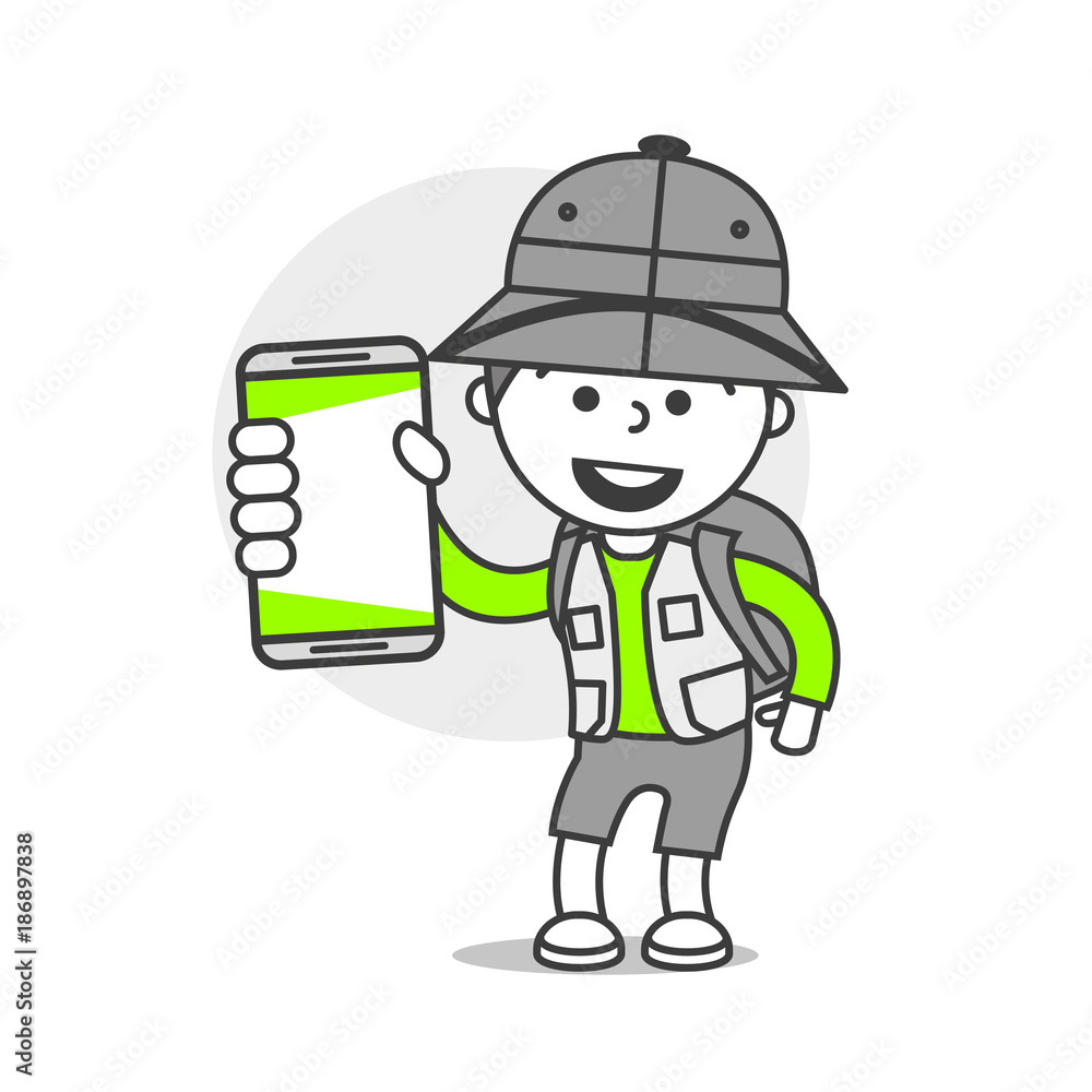 Vector person with phone emotions and mood tourist safari Vector person with phone emotions and mood tourist safari