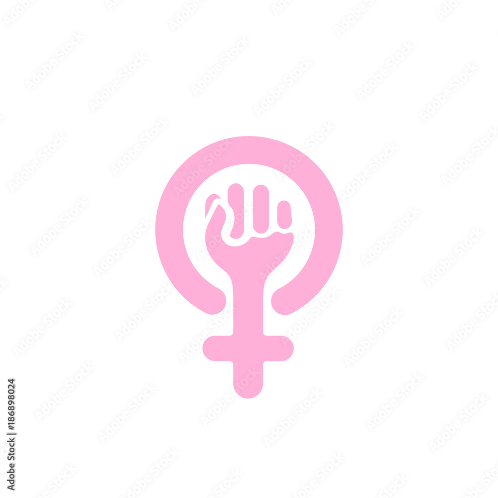 Women's rights symbol, female fist with a cross in a circle sign, vector logotype template. Women's rights symbol, female fist with a cross in a circle sign, vector logotype template.