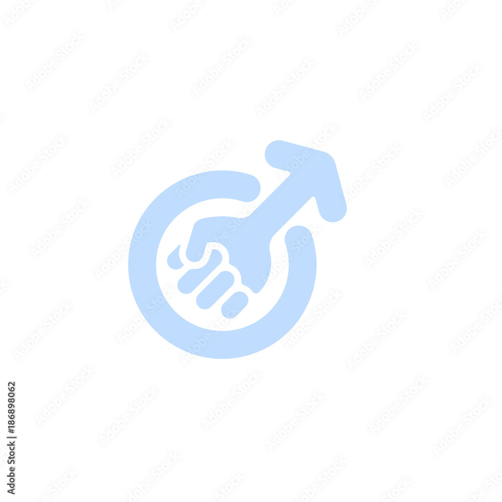 Masculism symbol, blue male fist color with arrow in circle vector sign template. Men rights fight icon.