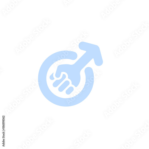 Masculism symbol, blue male fist color with arrow in circle vector sign template. Men rights fight icon. photo