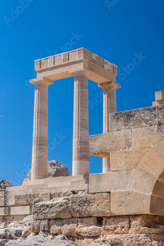 Ruins of ancient castle acropolis in Lindos on Greek Rhodes Island