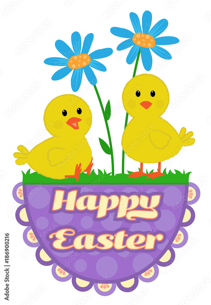 Easter Chicks Design - Cute Easter greeting design of chicks and flowers on top of a Happy Easter sign. Eps10 Easter Chicks Design - Cute Easter greeting design of chicks and flowers on top of a Happy Easter sign. Eps10