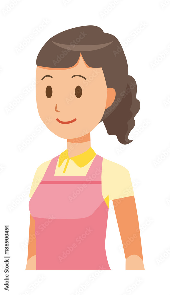 A female home helper wearing an apron is walking A female home helper wearing an apron is walking